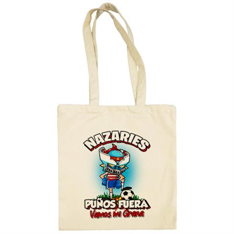 Bolsa de tela frase nazaries puños fuera parodia robot de los 80 para nostálgicos futboleros de Granada
