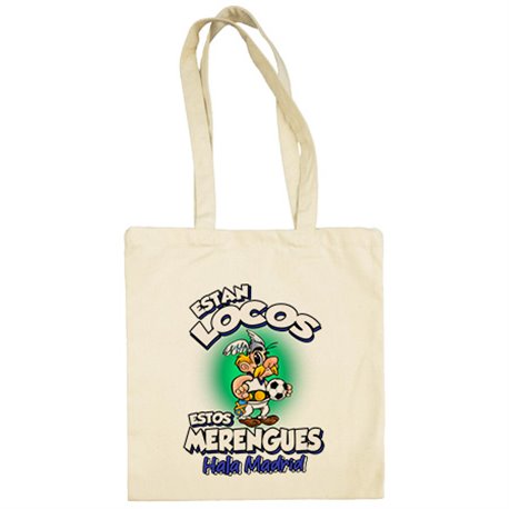 Bolsa de tela parodia de Asteris para merengues aficionados al fútbol del Madrid