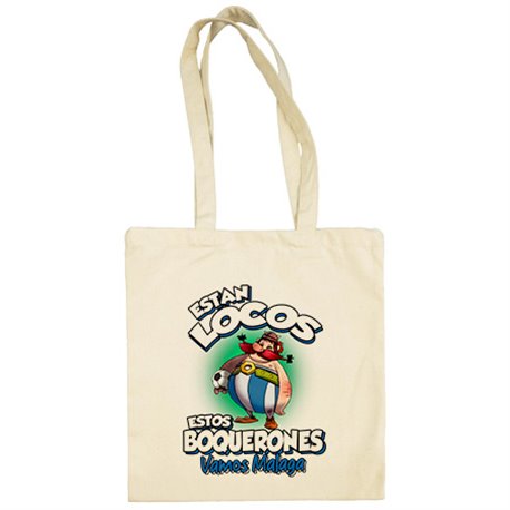 Bolsa de tela parodia de Obelis para aficionados al fútbol de Málaga