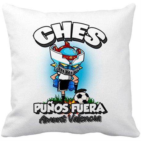 Cojín con relleno frase ches puños fuera parodia robot de los 80 para nostálgicos futboleros de Valencia