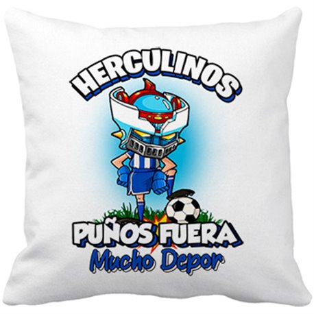 Cojín con relleno frase Herculinos puños fuera parodia robot de los 80 para nostálgicos futboleros del Depor