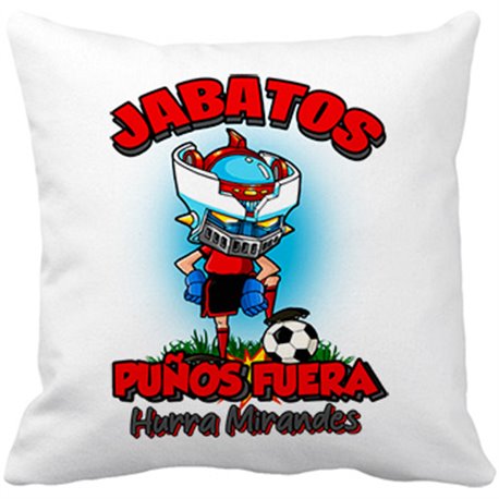 Cojín con relleno frase jabatos puños fuera parodia robot de los 80 para nostálgicos futboleros del Mirandés