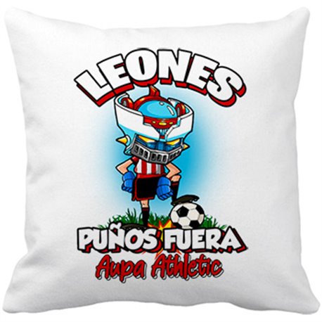 Cojín con relleno frase leones puños fuera parodia robot de los 80 para nostálgicos futboleros del Athletic