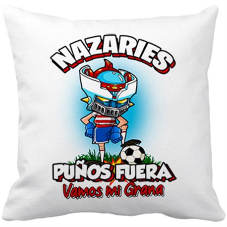 Cojín con relleno frase nazaries puños fuera parodia robot de los 80 para nostálgicos futboleros de Granada