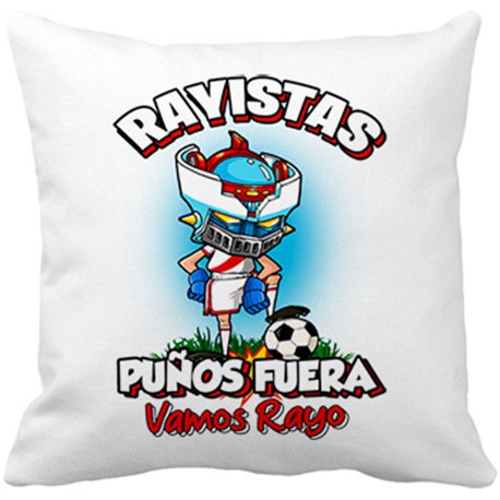 Cojín con relleno frase rayistas puños fuera parodia robot de los 80 para nostálgicos futboleros del Rayo