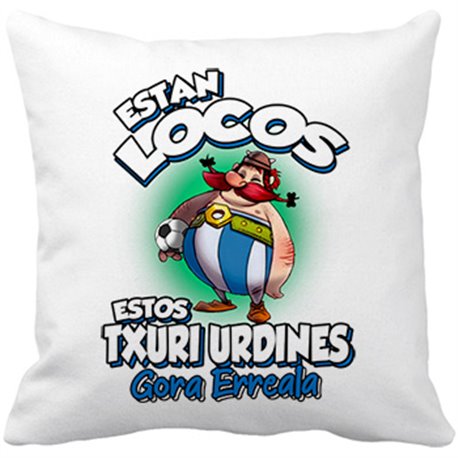 Cojín con relleno parodia de Obelis para txuri urdines aficionados al fútbol