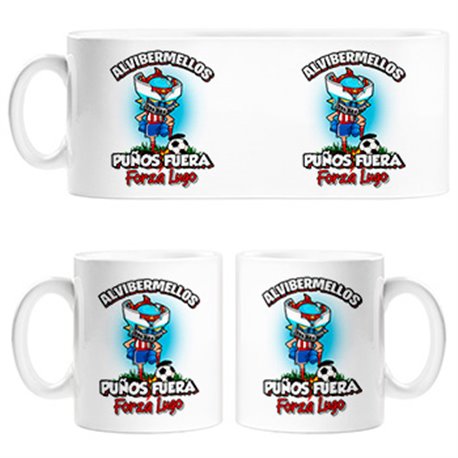 Taza frase alvibermellos puños fuera parodia robot de los 80 para nostálgicos futboleros de Lugo