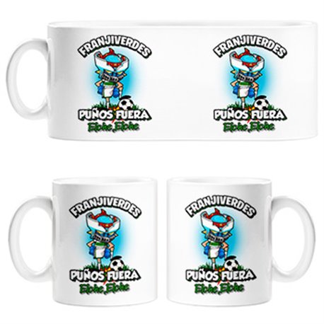 Taza frase franjiverdes puños fuera parodia robot de los 80 para nostálgicos futboleros de Elche