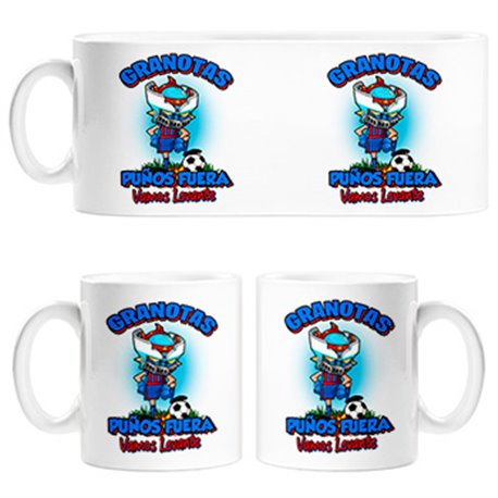 Taza frase granotas puños fuera parodia robot de los 80 para nostálgicos futboleros de Levante