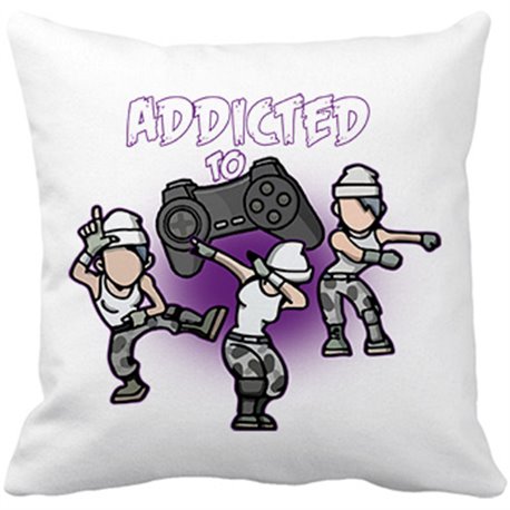 Cojín con relleno para gamer frase addicted to play viciado de los videojuegos con pose baile Take L Dab y Floss
