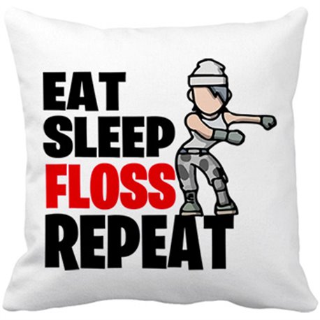Cojín con relleno parodia pose baile gamer frase eat sleep Floss repeat