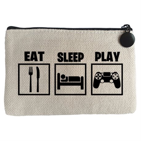 Monedero para gamers viciados de los videojuegos con frase Eat Sleep Play