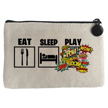 Monedero para gamers viciados de los videojuegos de lucha y shooters con frase Eat Sleep Play
