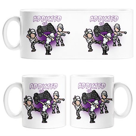 Taza para gamer frase addicted to play viciado de los videojuegos con pose baile Take L Dab y Floss