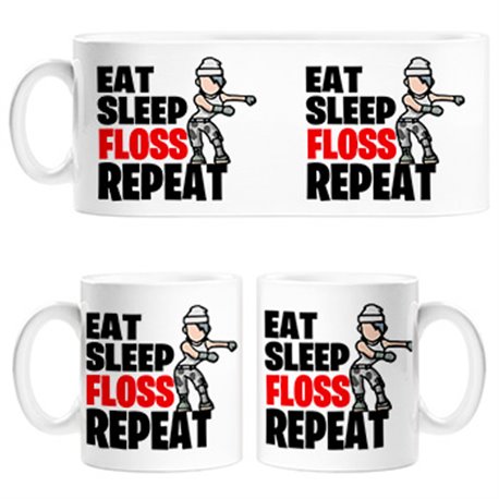 Taza parodia pose baile gamer frase eat sleep Floss repeat