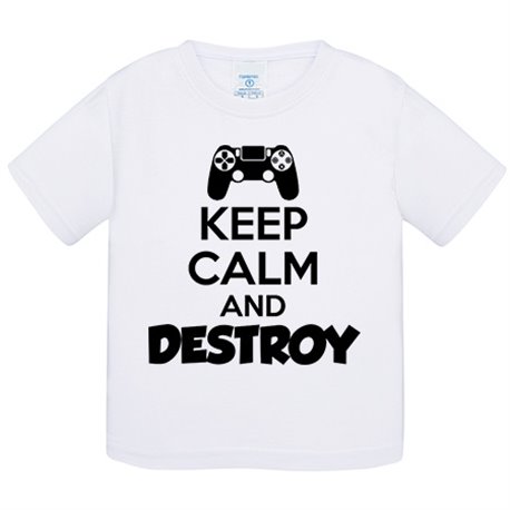 Camiseta bebé para gamers de la play frase Keep Calm And Destroy