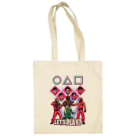 Bolsa de tela ilustración parodia del calamar con frase vamos a jugar
