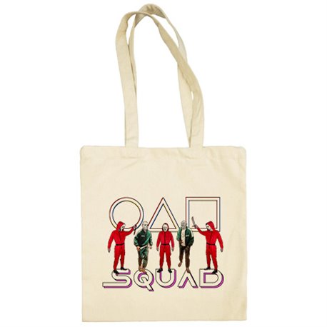 Bolsa de tela parodia del calamar con equipo de personajes malos de películas