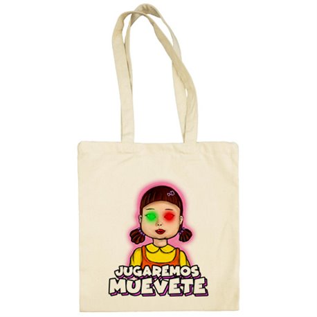 Bolsa de tela parodia del calamar frase jugaremos muevete luz verde luz roja