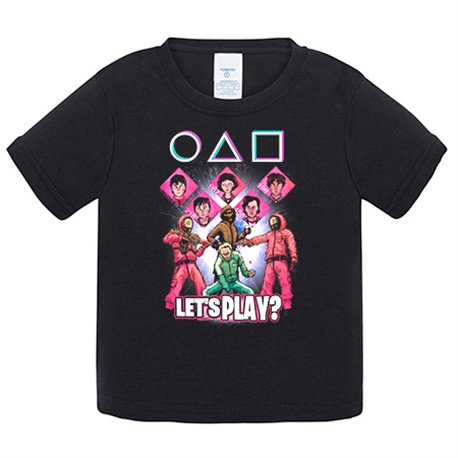 Camiseta bebé ilustración parodia del calamar con frase vamos a jugar
