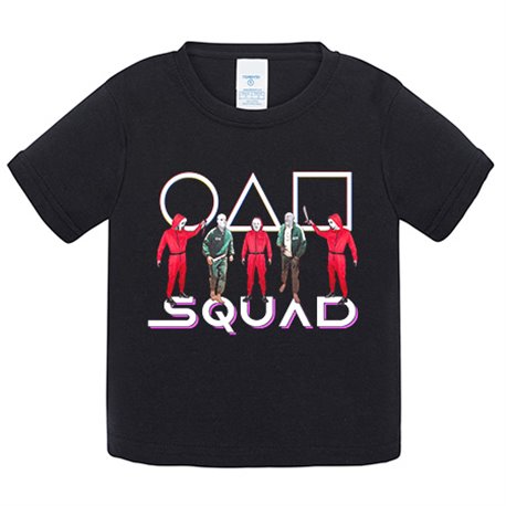 Camiseta bebé parodia del calamar con equipo de personajes malos de películas
