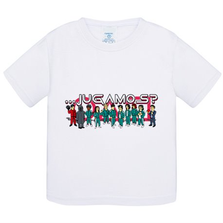 Camiseta bebé parodia divertida del calamar estilo dibujos amarillos