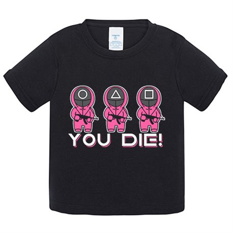 Camiseta bebé parodia muñequitos del calamar