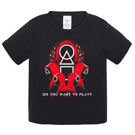 Camiseta bebé parodia del calamar frase do you want to play