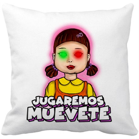 Cojín con relleno parodia del calamar frase jugaremos muevete luz verde luz roja