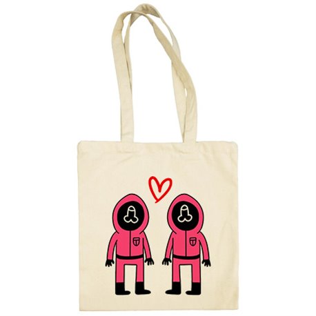 Bolsa de tela parodia divertida del calamar chicos enamorados para san valentín lgtb