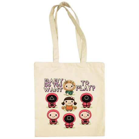 Bolsa de tela parodia kawaii del calamar frase quieres jugar