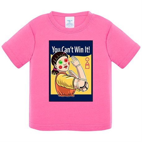 Camiseta bebé parodia del calamar frase you cant win it al juego luz verde luz roja