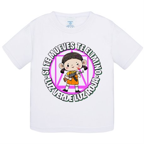 Camiseta bebé parodia del calamar juego de la muñeca frase si te mueves te elimino