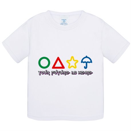 Camiseta bebé parodia del calamar símbolos con frase your future is here