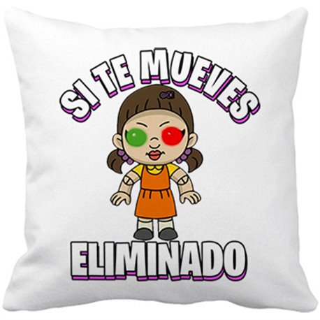 Cojín con relleno parodia de la muñeca del calamar si te mueves eliminado del juego