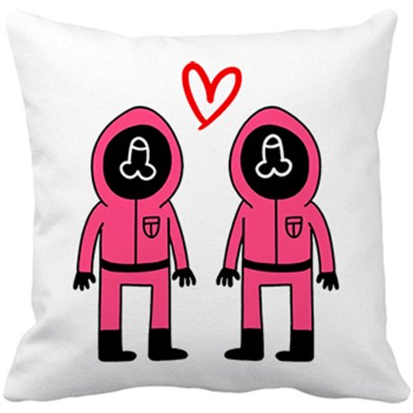 Cojín con relleno parodia divertida del calamar chicos enamorados para san valentín lgtb