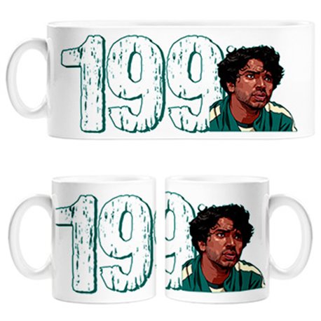 Taza parodia del calamar jugador número 199 ilustración personaje