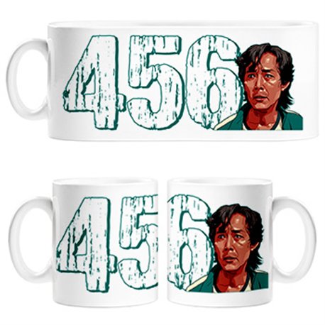 Taza parodia del calamar jugador número 456 ilustración personaje