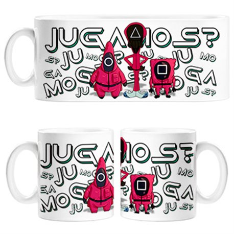 Taza parodia divertida del calamar jugamos crossover con dibujos