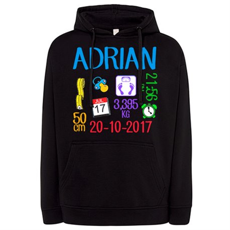 Sudadera ficha personalizable de nacimiento niño recién nacido
