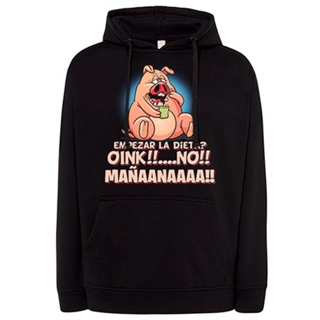 Sudadera frase divertida cerdito empezar la dieta mañana