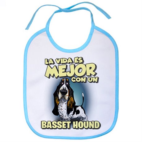 Babero la vida es mejor con un perro de raza Basset Hound blanco y negro