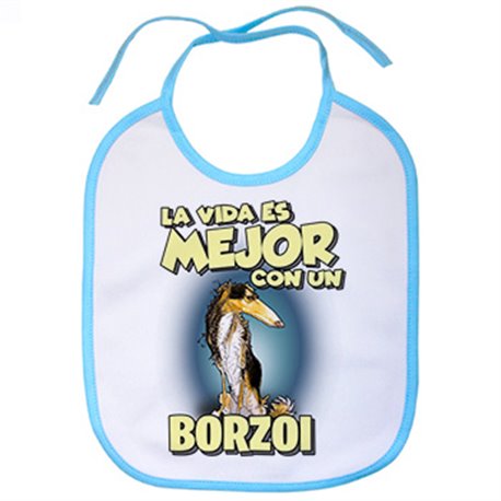 Babero la vida es mejor con un perro de raza Borzoi blanco y negro