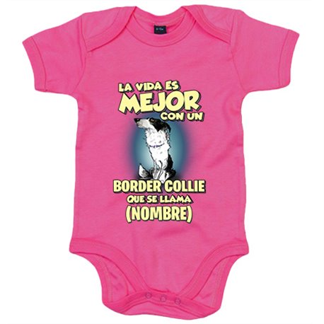 Body bebé la vida es mejor con un perro raza Border Collie que se llama personalizable con nombre