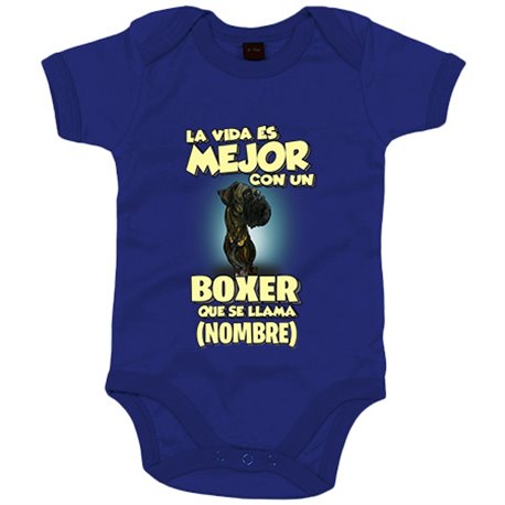 Body bebé la vida es mejor con un perro raza Boxer negro que se llama personalizable con nombre