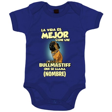 Body bebé la vida es mejor con un perro raza Bullmastiff que se llama personalizable con nombre