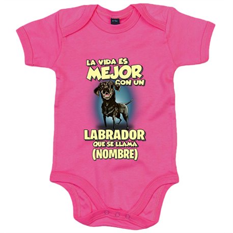 Body bebé la vida es mejor con un perro raza Labrador negro que se llama personalizable con nombre