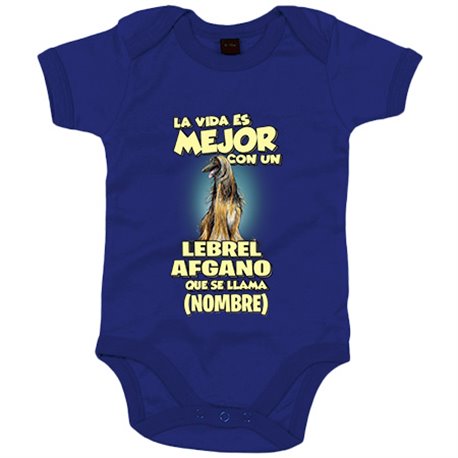 Body bebé la vida es mejor con un perro raza Lebrel Afgano que se llama personalizable con nombre