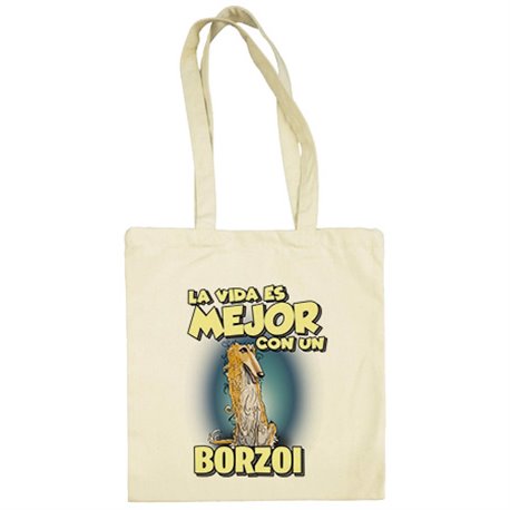 Bolsa de tela la vida es mejor con un perro de raza Borzoi canela