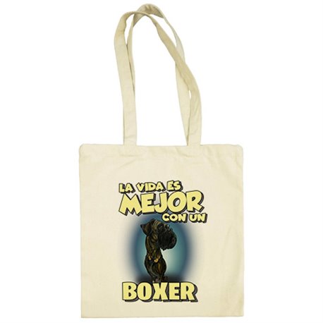 Bolsa de tela la vida es mejor con un perro de raza Boxer atigrado
